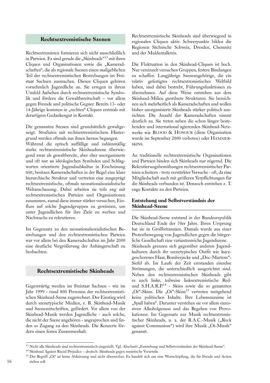 Seite 16 des Verfassungsschutzbericht 2000 Sachsen