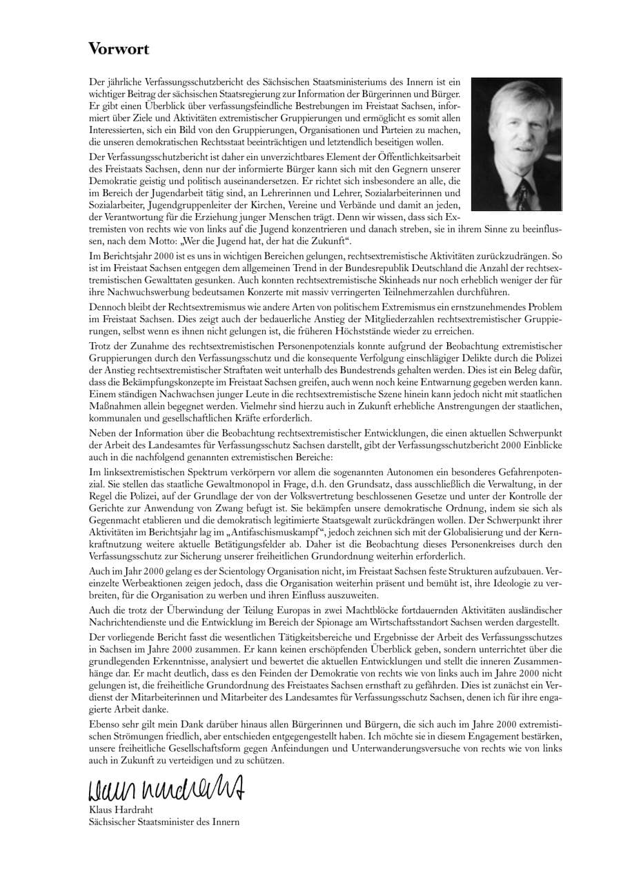 Seite 3 des Verfassungsschutzbericht 2000 Sachsen
