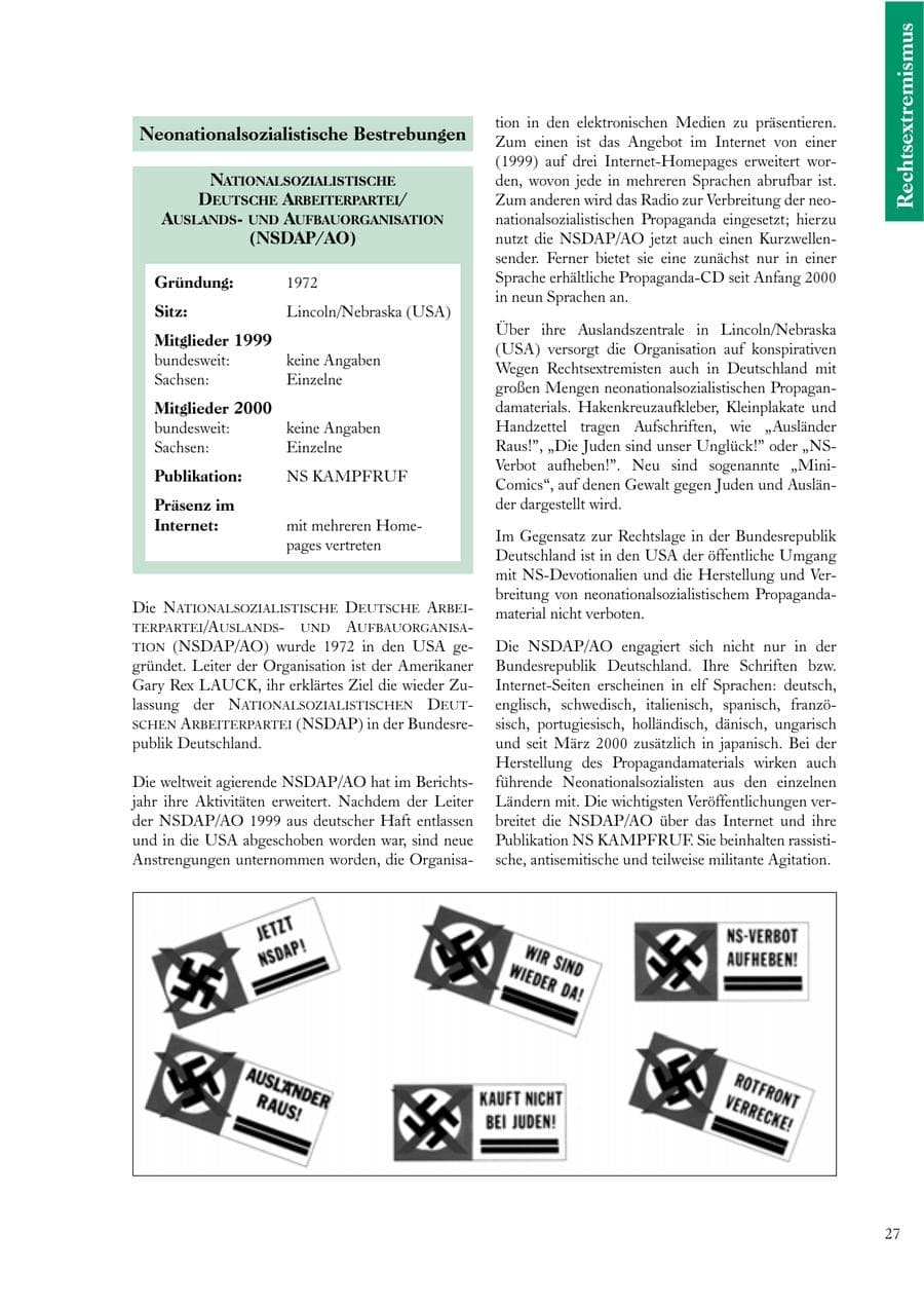 Seite 27 des Verfassungsschutzbericht 2000 Sachsen