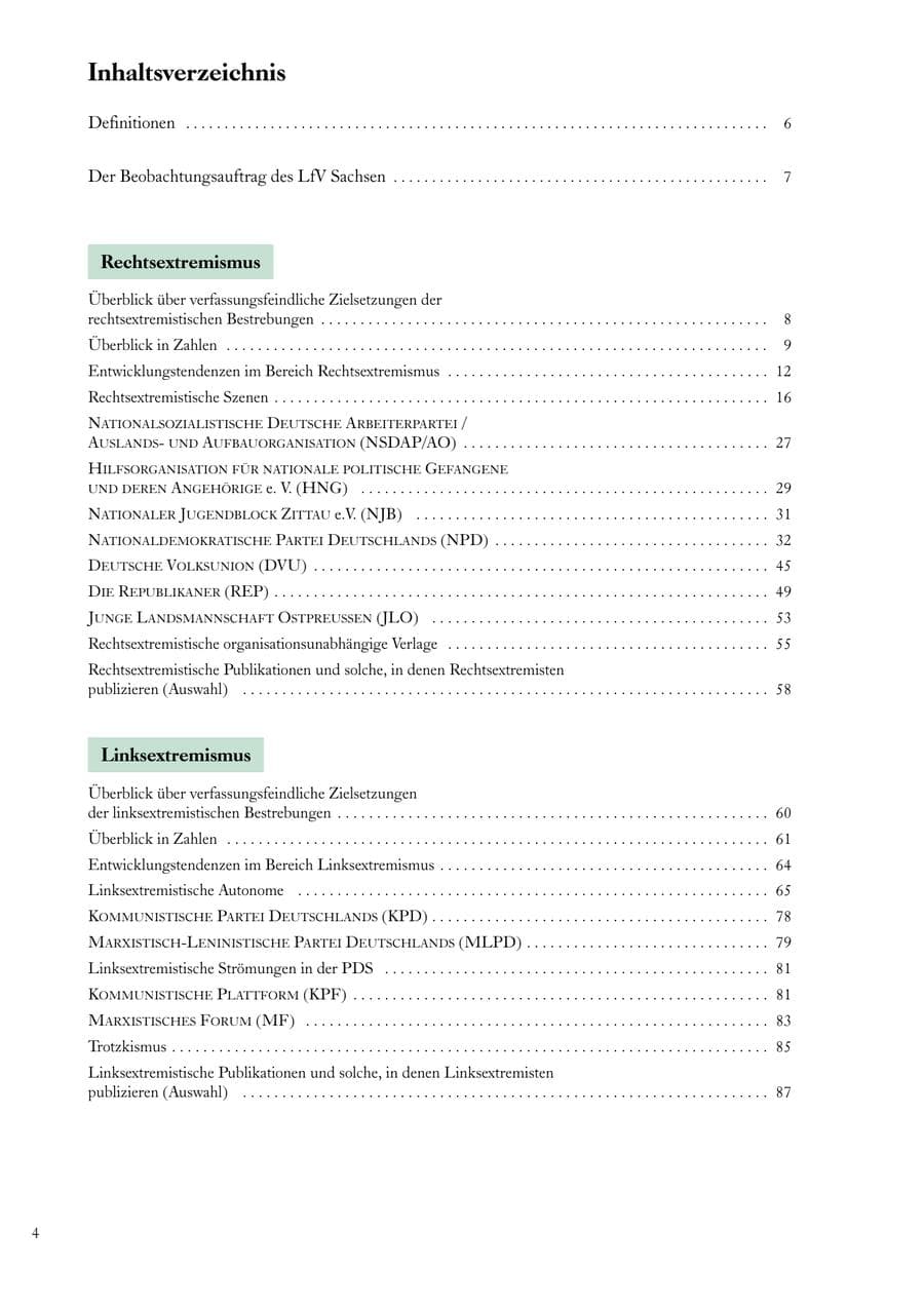 Seite 4 des Verfassungsschutzbericht 2000 Sachsen