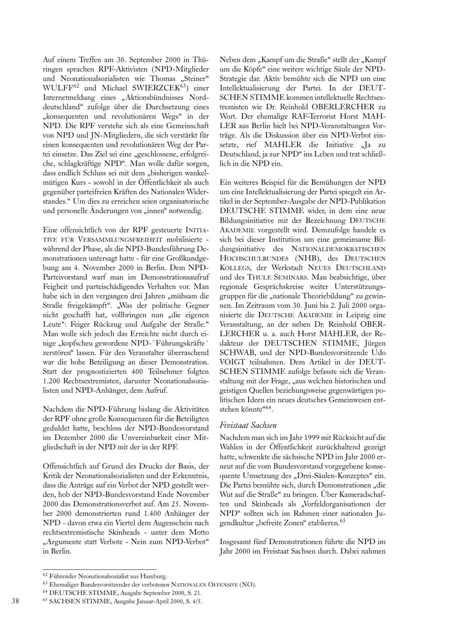 Seite 38 des Verfassungsschutzbericht 2000 Sachsen
