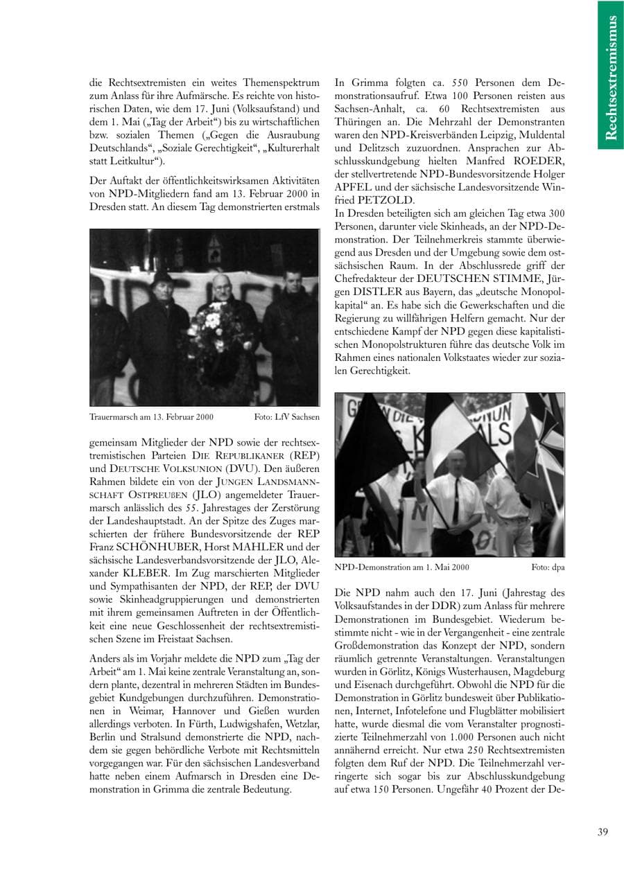 Seite 39 des Verfassungsschutzbericht 2000 Sachsen