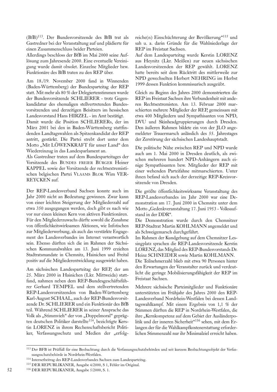 Seite 52 des Verfassungsschutzbericht 2000 Sachsen