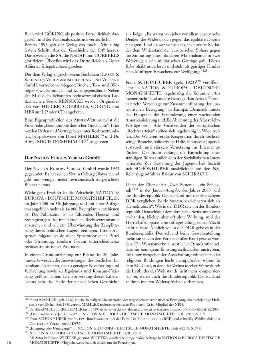 Seite 56 des Verfassungsschutzbericht 2000 Sachsen