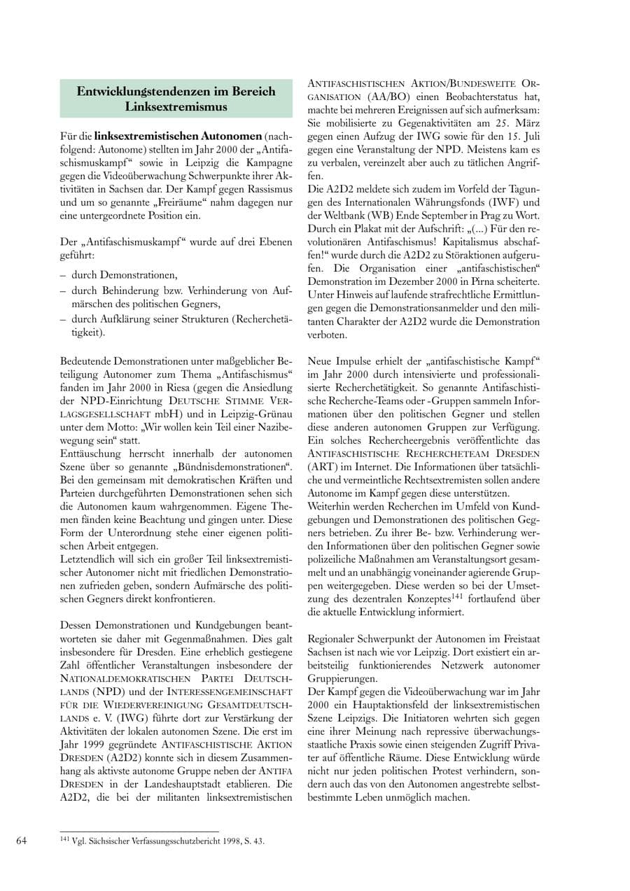 Seite 64 des Verfassungsschutzbericht 2000 Sachsen