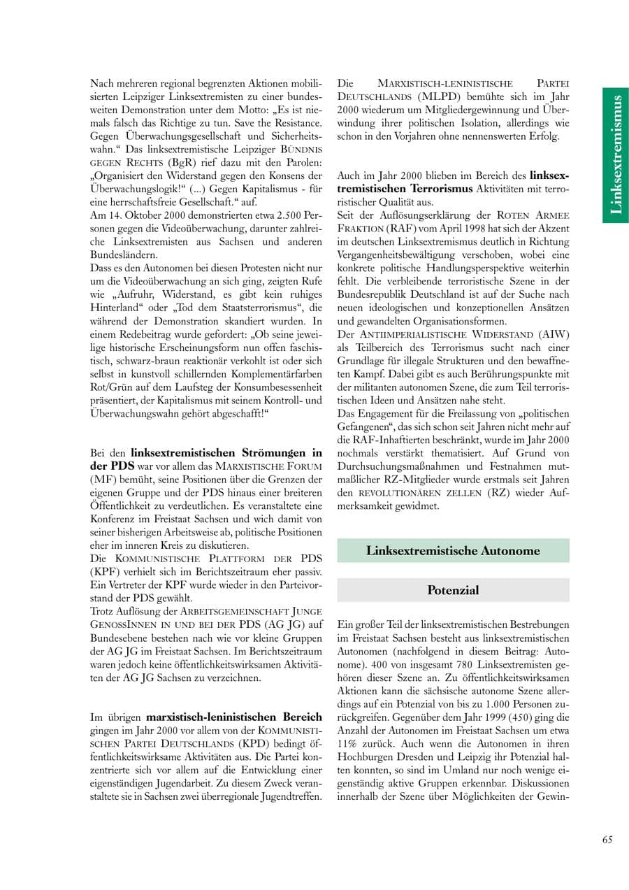 Seite 65 des Verfassungsschutzbericht 2000 Sachsen