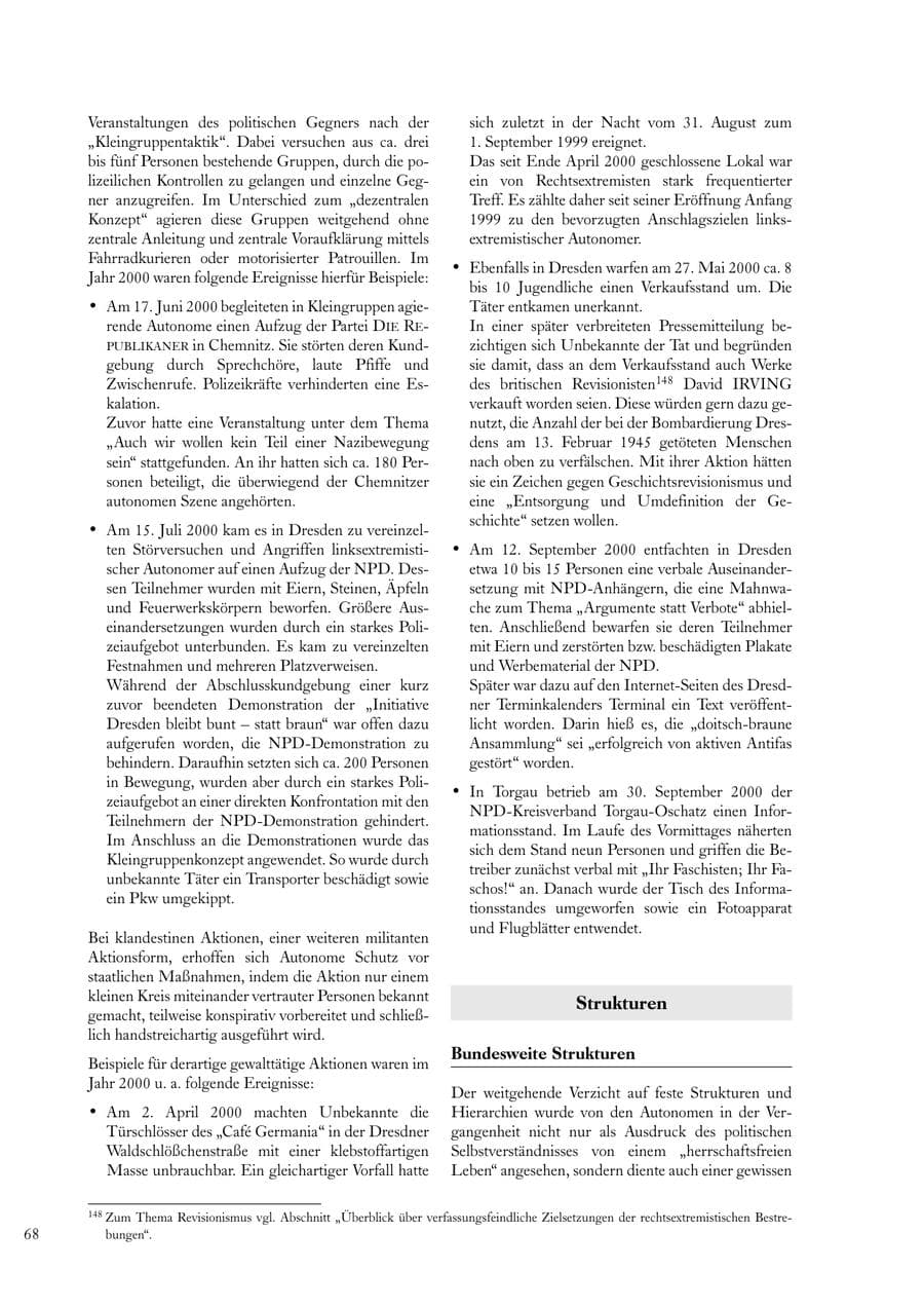 Seite 68 des Verfassungsschutzbericht 2000 Sachsen