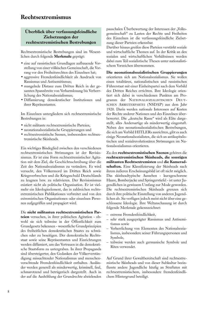 Seite 8 des Verfassungsschutzbericht 2000 Sachsen