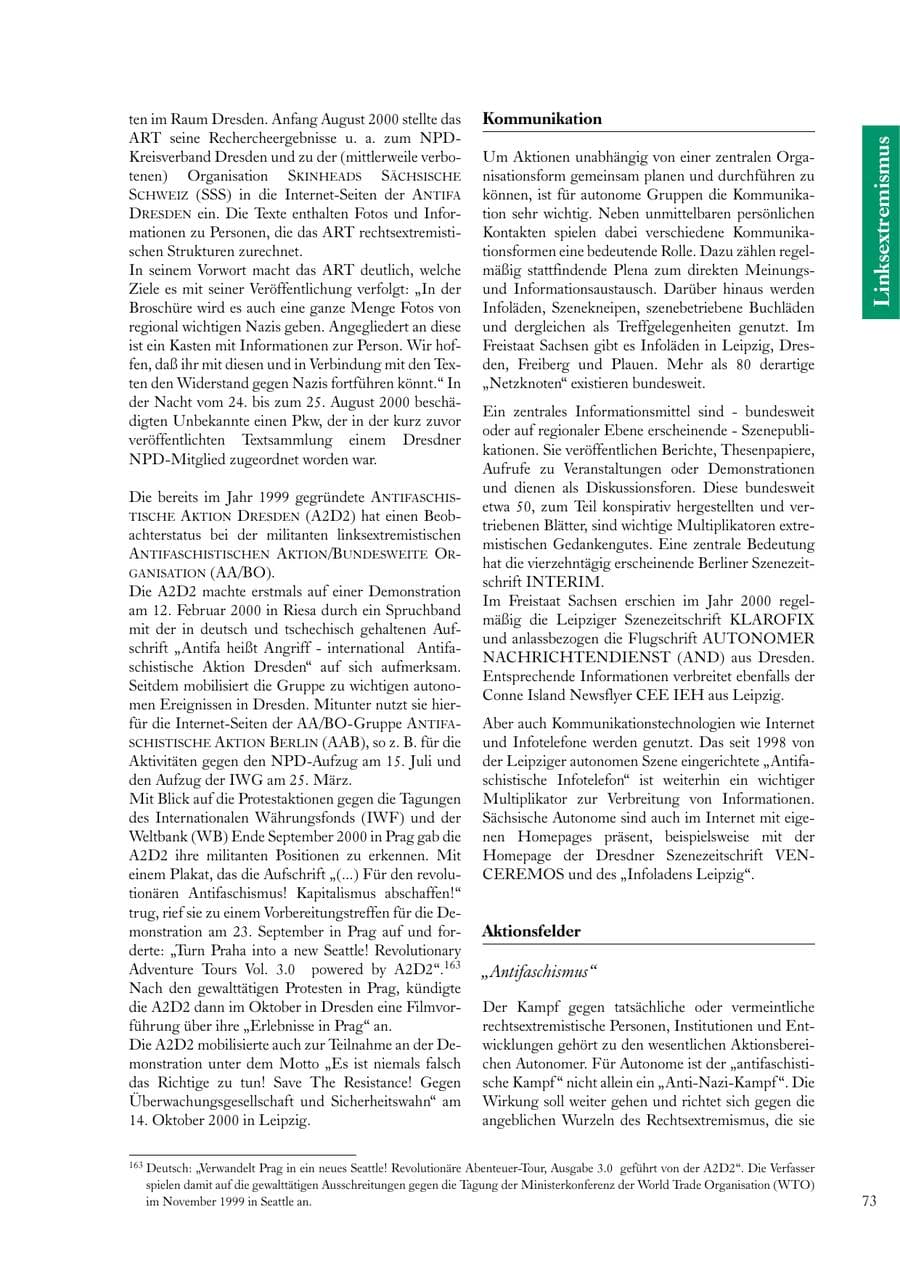 Seite 73 des Verfassungsschutzbericht 2000 Sachsen