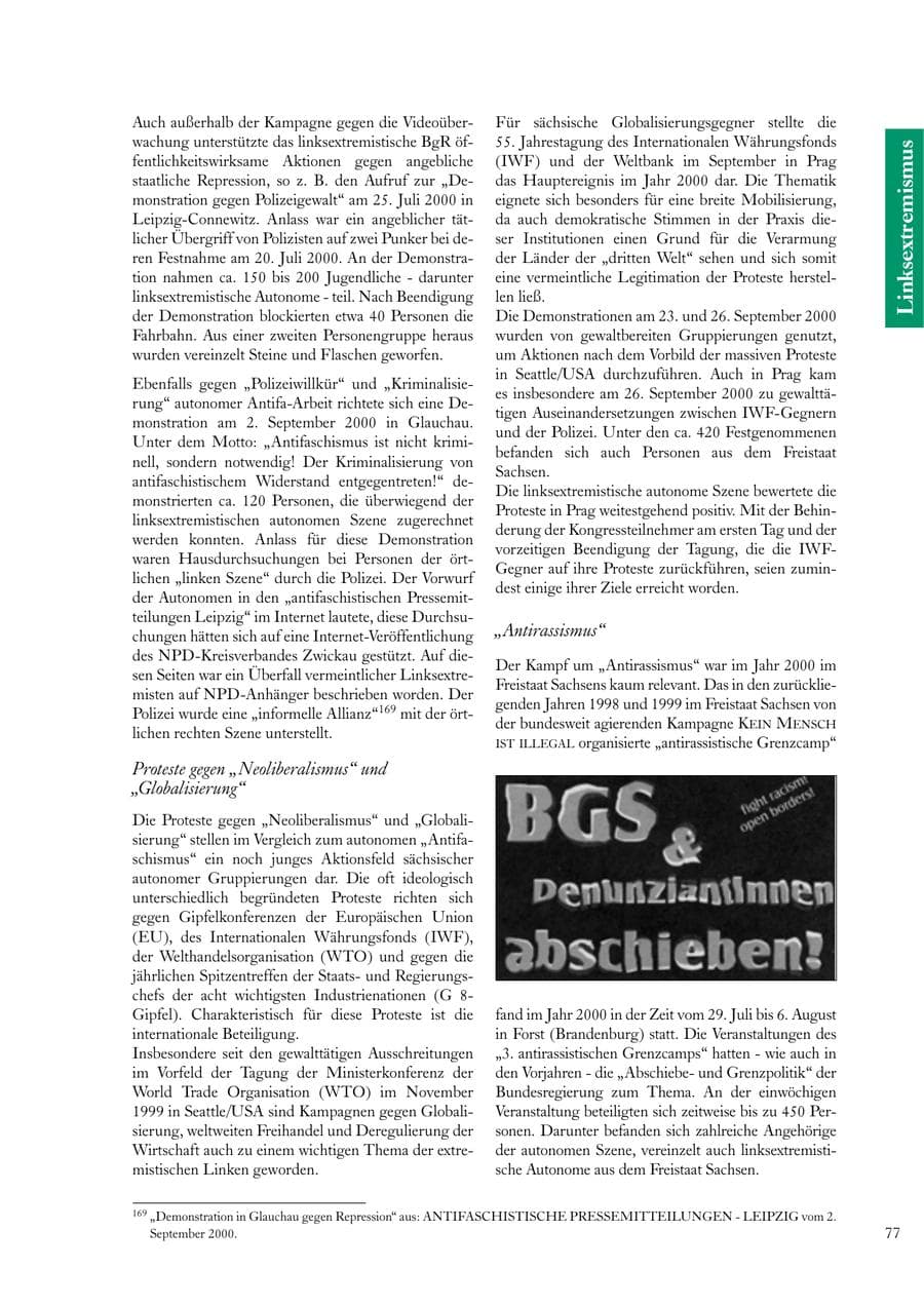 Seite 77 des Verfassungsschutzbericht 2000 Sachsen
