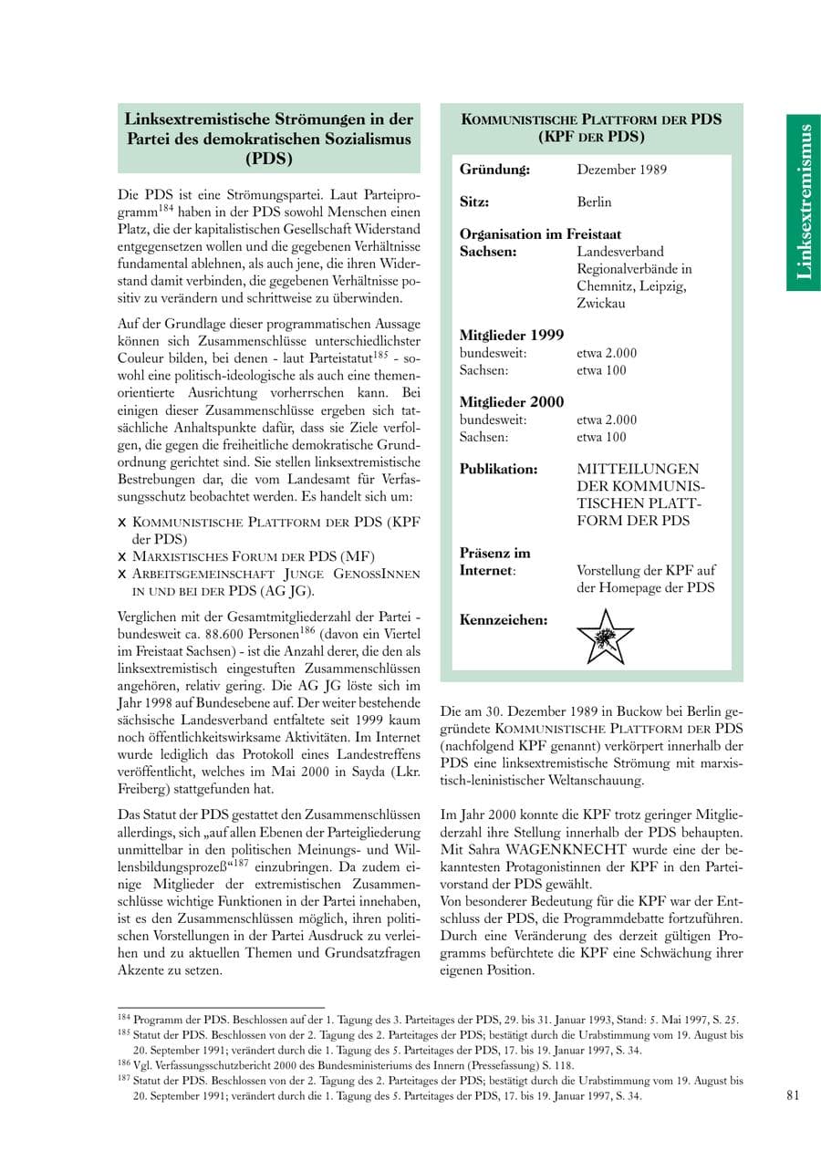 Seite 81 des Verfassungsschutzbericht 2000 Sachsen