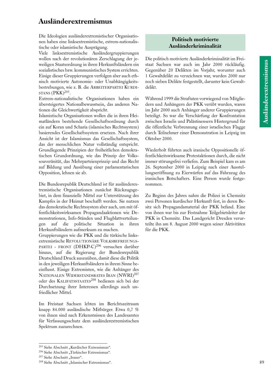 Seite 89 des Verfassungsschutzbericht 2000 Sachsen