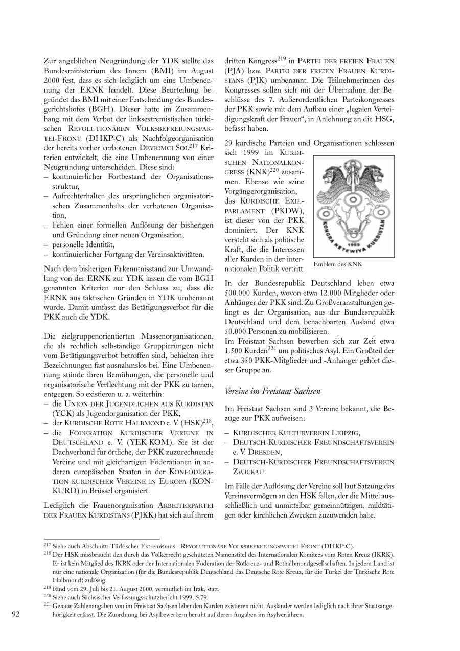 Seite 92 des Verfassungsschutzbericht 2000 Sachsen