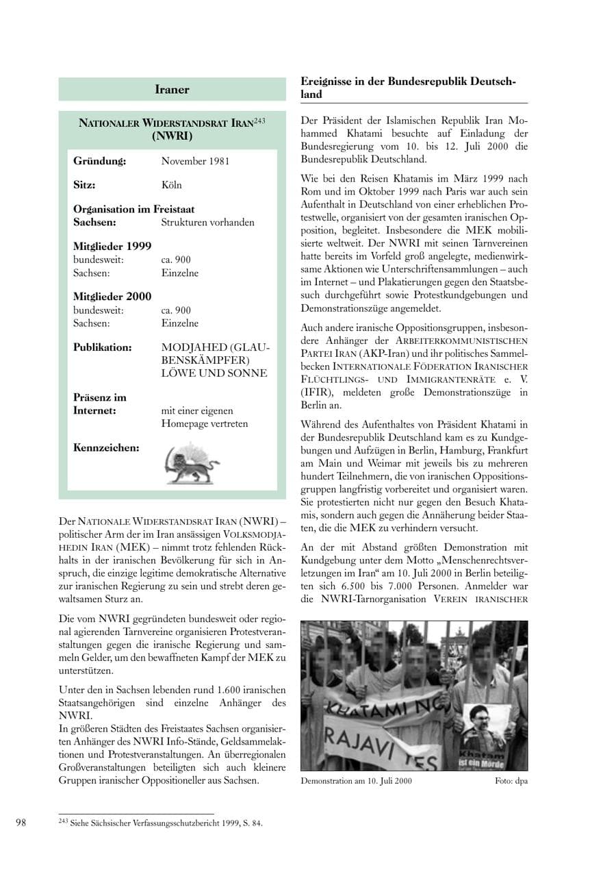 Seite 98 des Verfassungsschutzbericht 2000 Sachsen