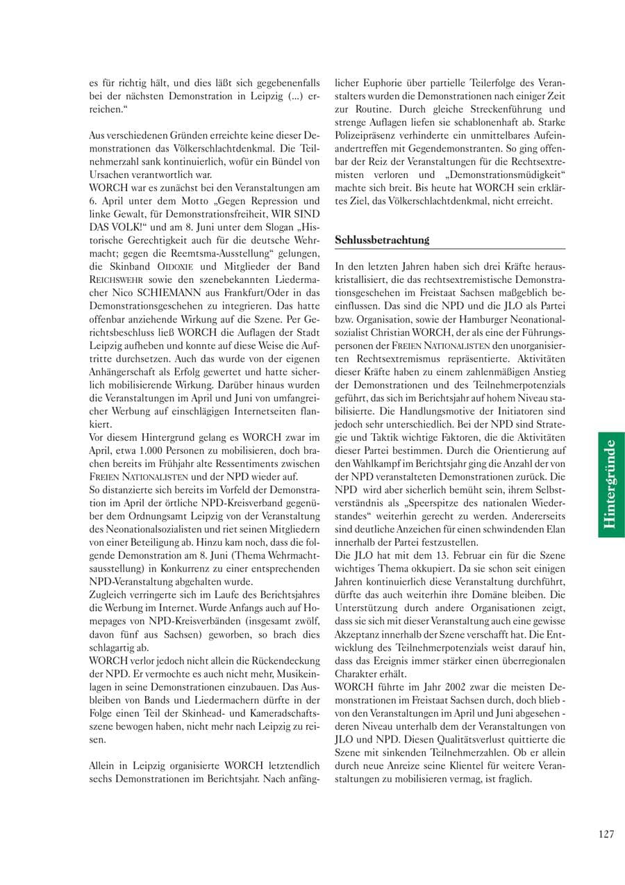 Seite 129 des Verfassungsschutzbericht 2002 Sachsen