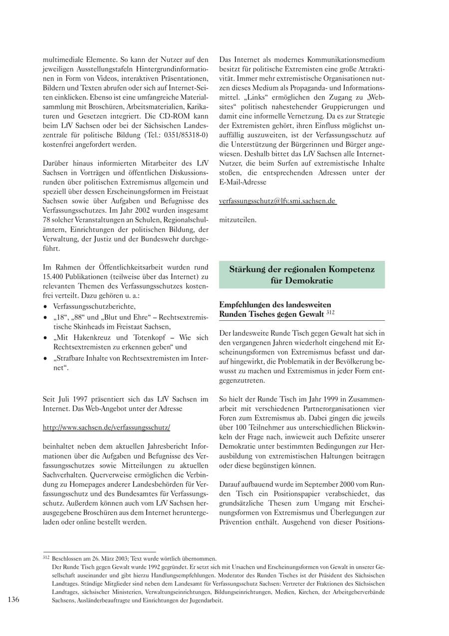 Seite 138 des Verfassungsschutzbericht 2002 Sachsen