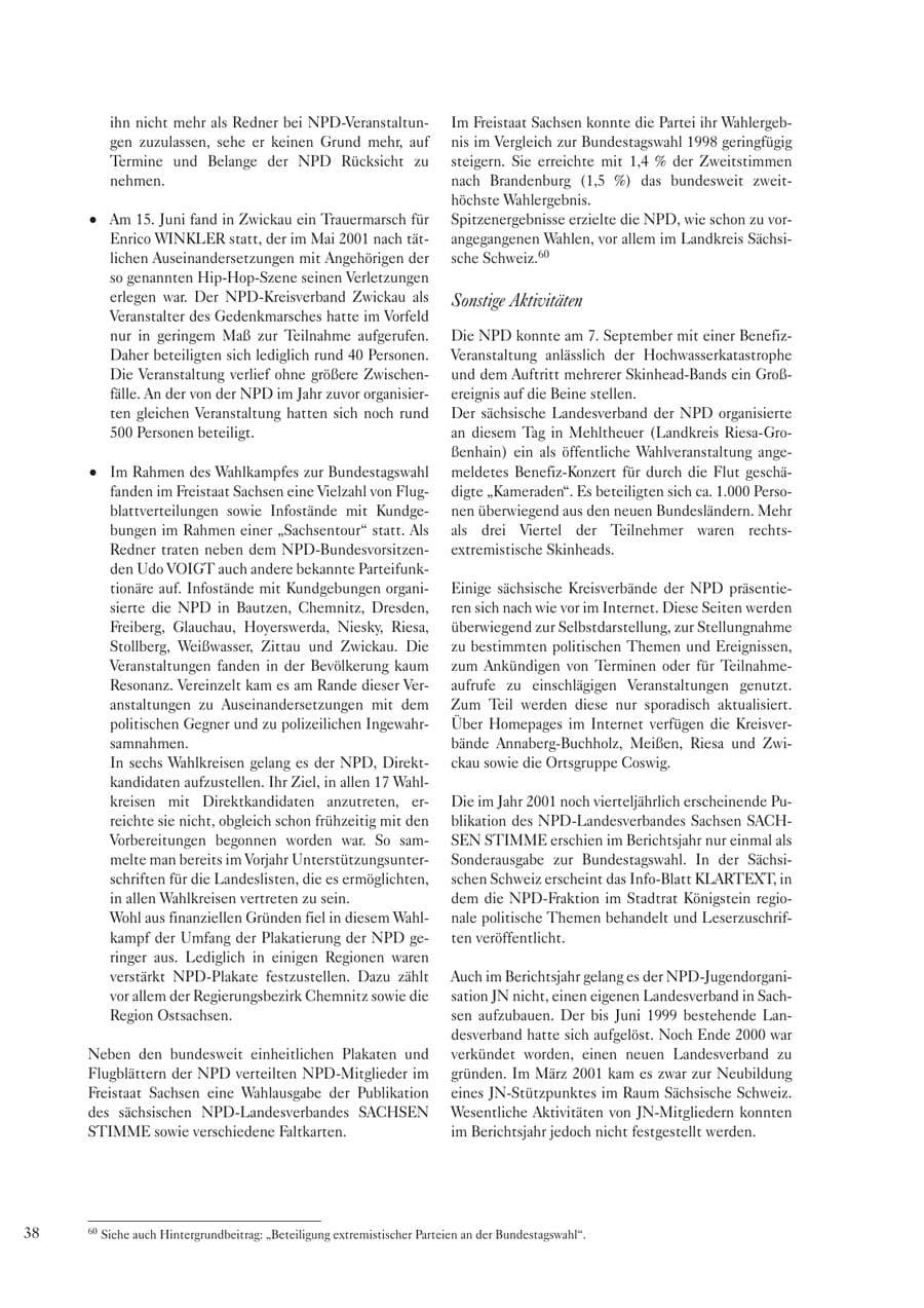 Seite 40 des Verfassungsschutzbericht 2002 Sachsen