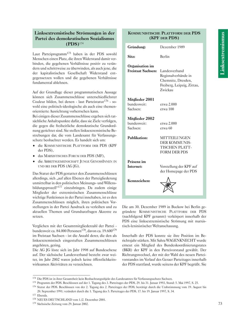 Seite 75 des Verfassungsschutzbericht 2002 Sachsen