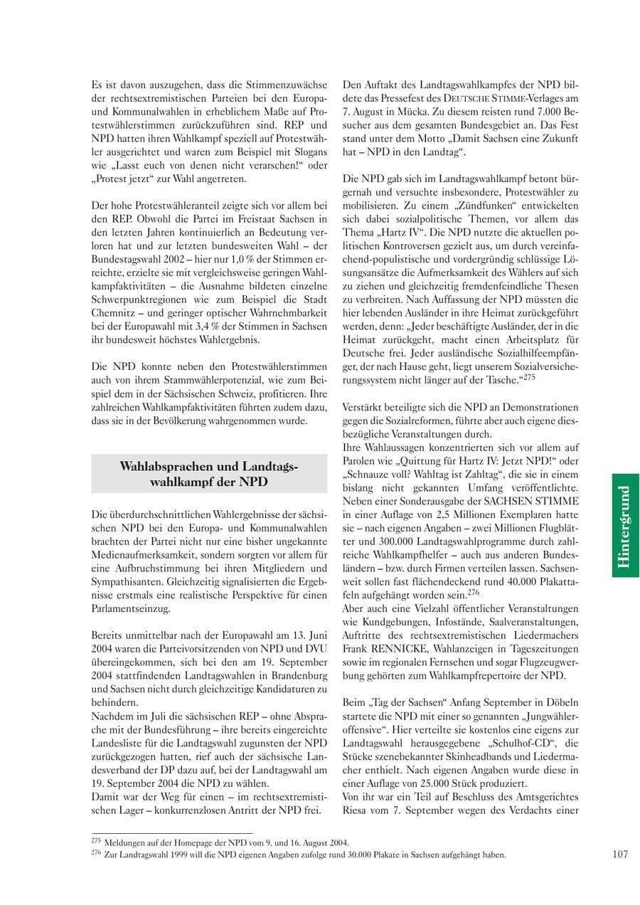 Seite 109 des Verfassungsschutzbericht 2004 Sachsen