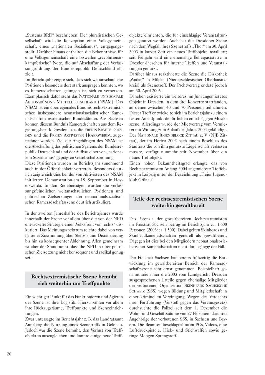 Seite 22 des Verfassungsschutzbericht 2004 Sachsen