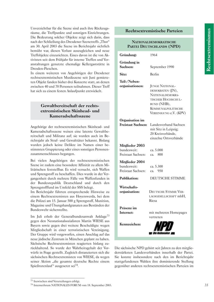 Seite 37 des Verfassungsschutzbericht 2004 Sachsen