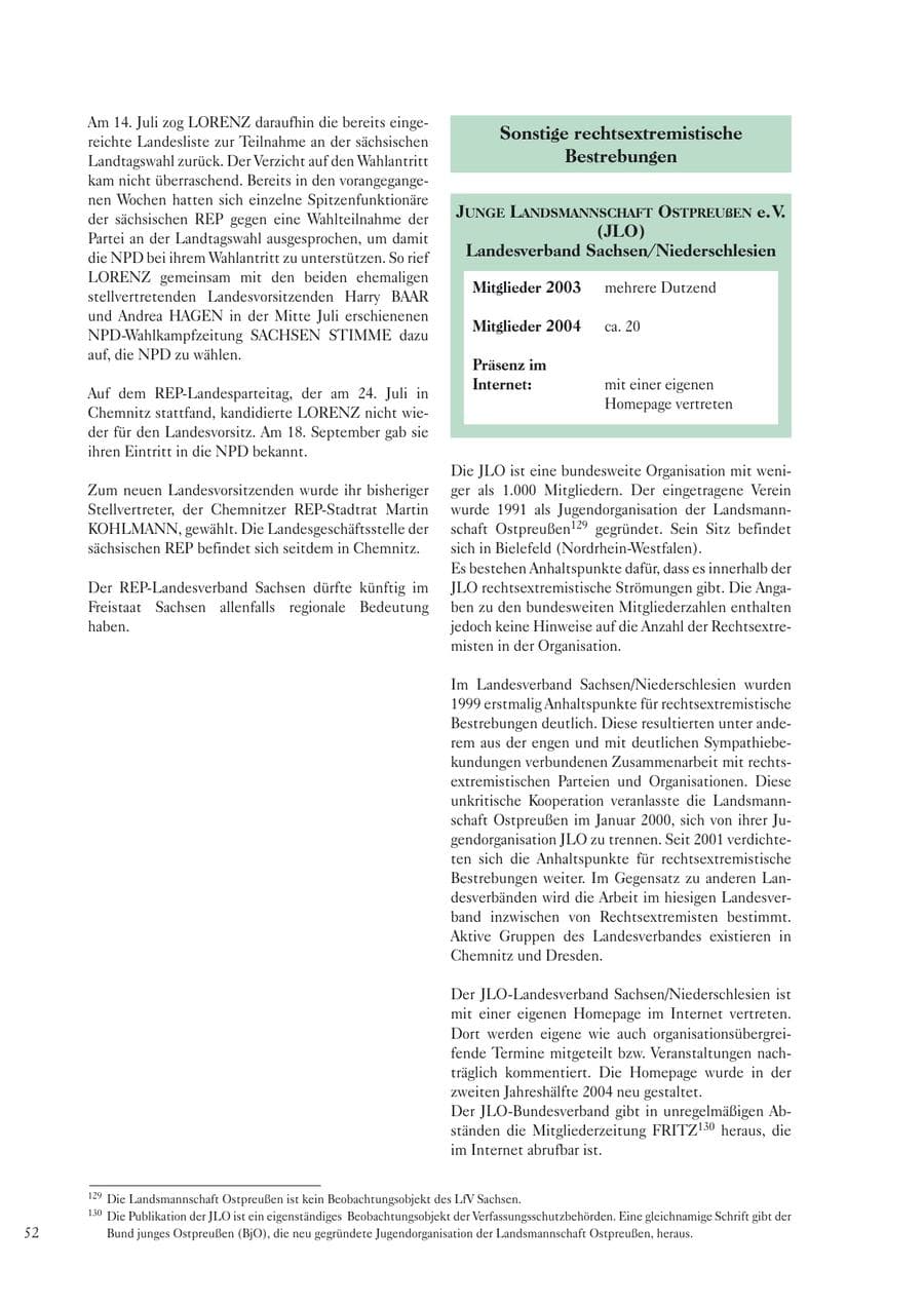 Seite 54 des Verfassungsschutzbericht 2004 Sachsen