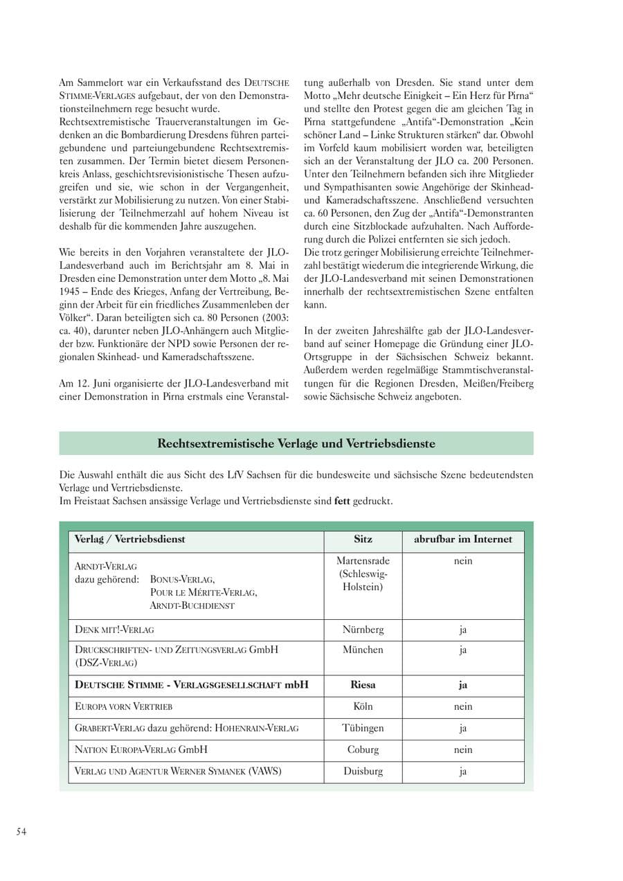 Seite 56 des Verfassungsschutzbericht 2004 Sachsen