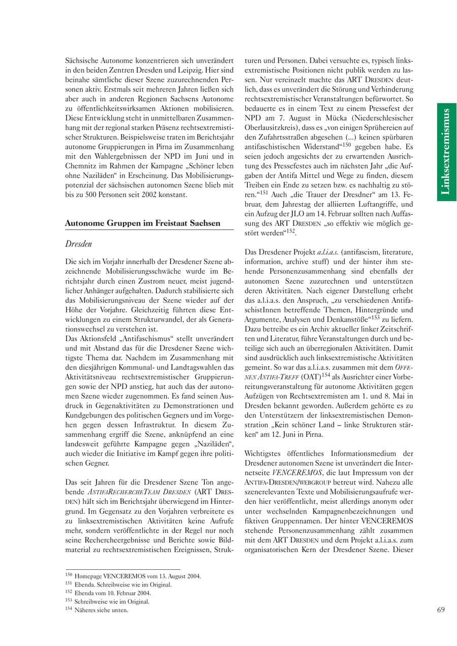 Seite 71 des Verfassungsschutzbericht 2004 Sachsen
