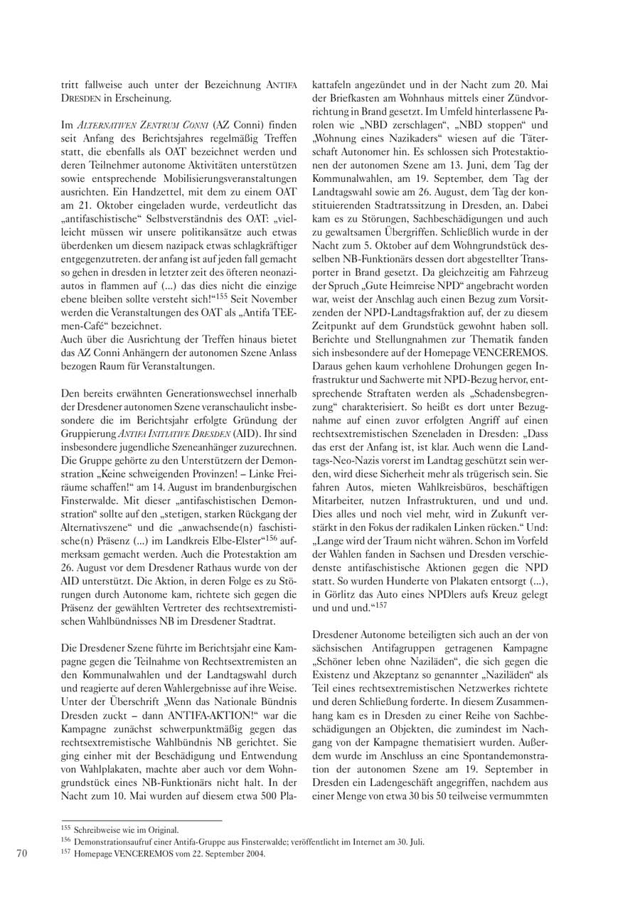 Seite 72 des Verfassungsschutzbericht 2004 Sachsen
