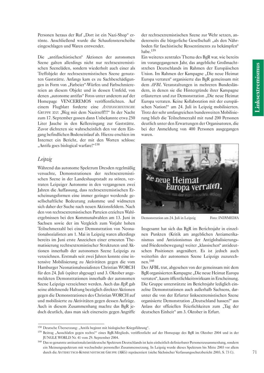 Seite 73 des Verfassungsschutzbericht 2004 Sachsen