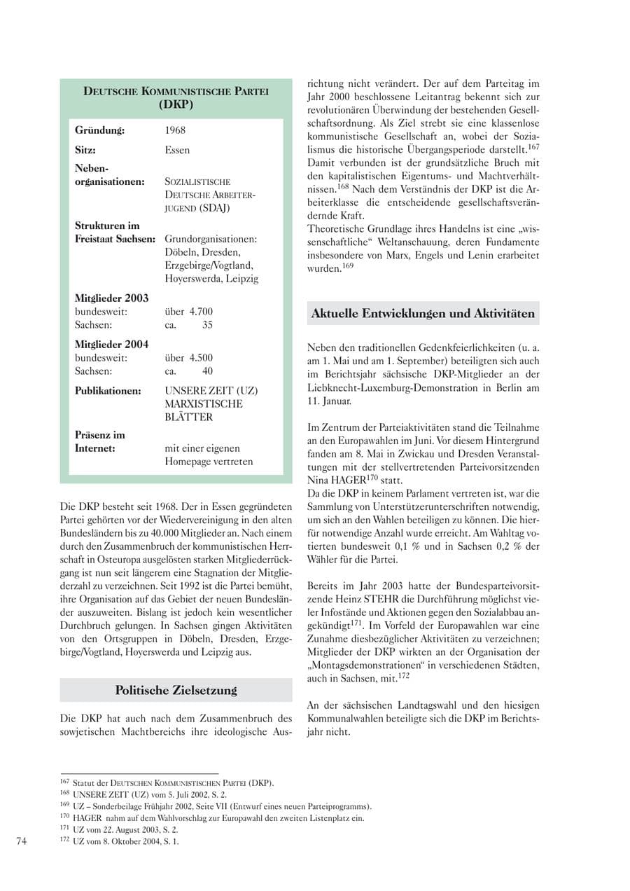 Seite 76 des Verfassungsschutzbericht 2004 Sachsen