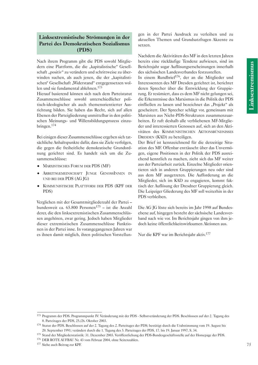 Seite 77 des Verfassungsschutzbericht 2004 Sachsen