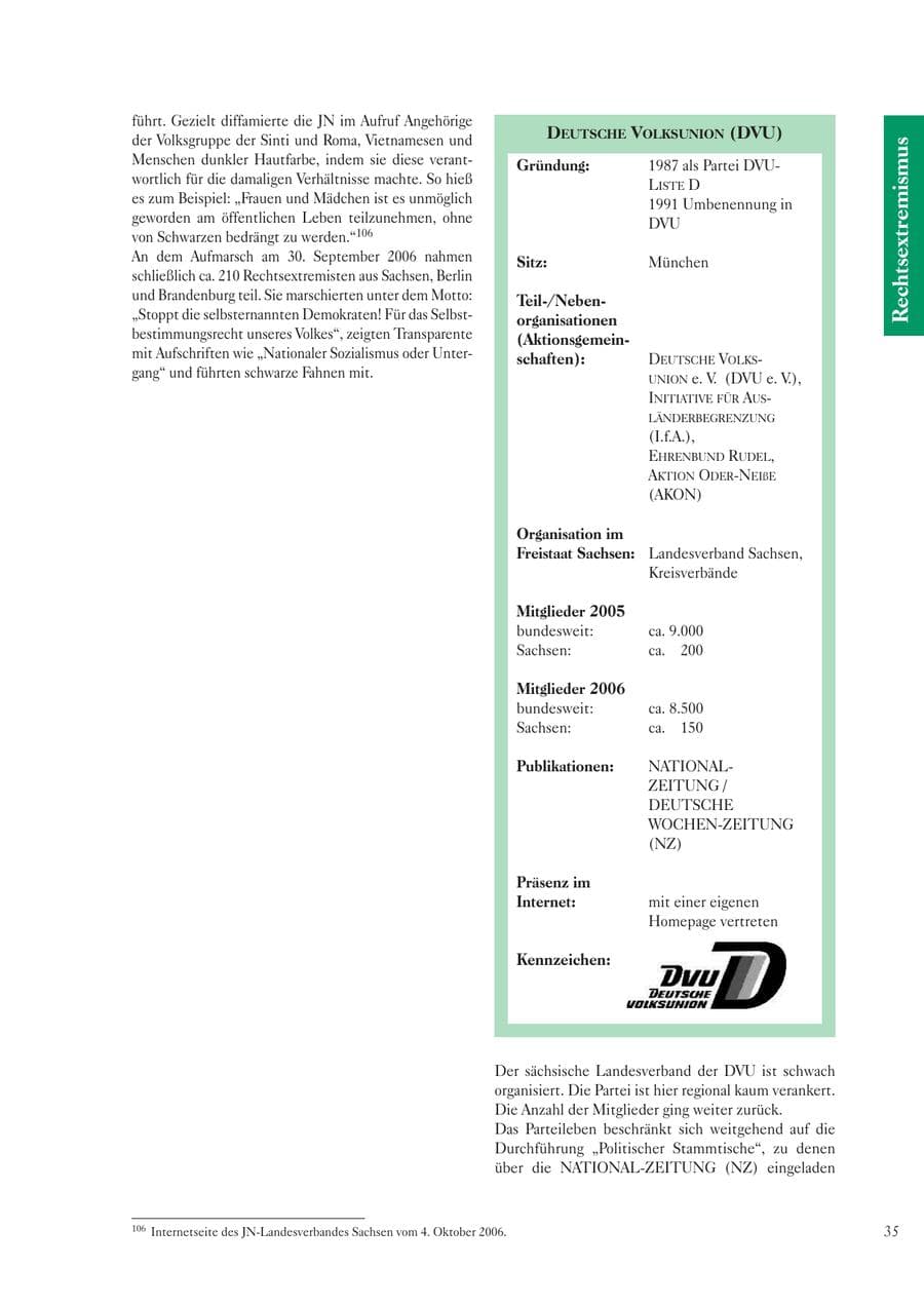 Seite 37 des Verfassungsschutzbericht 2006 Sachsen
