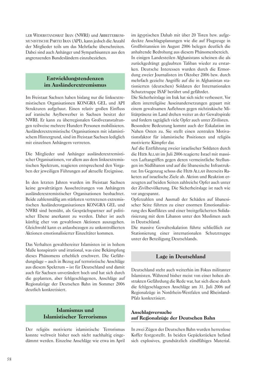 Seite 60 des Verfassungsschutzbericht 2006 Sachsen