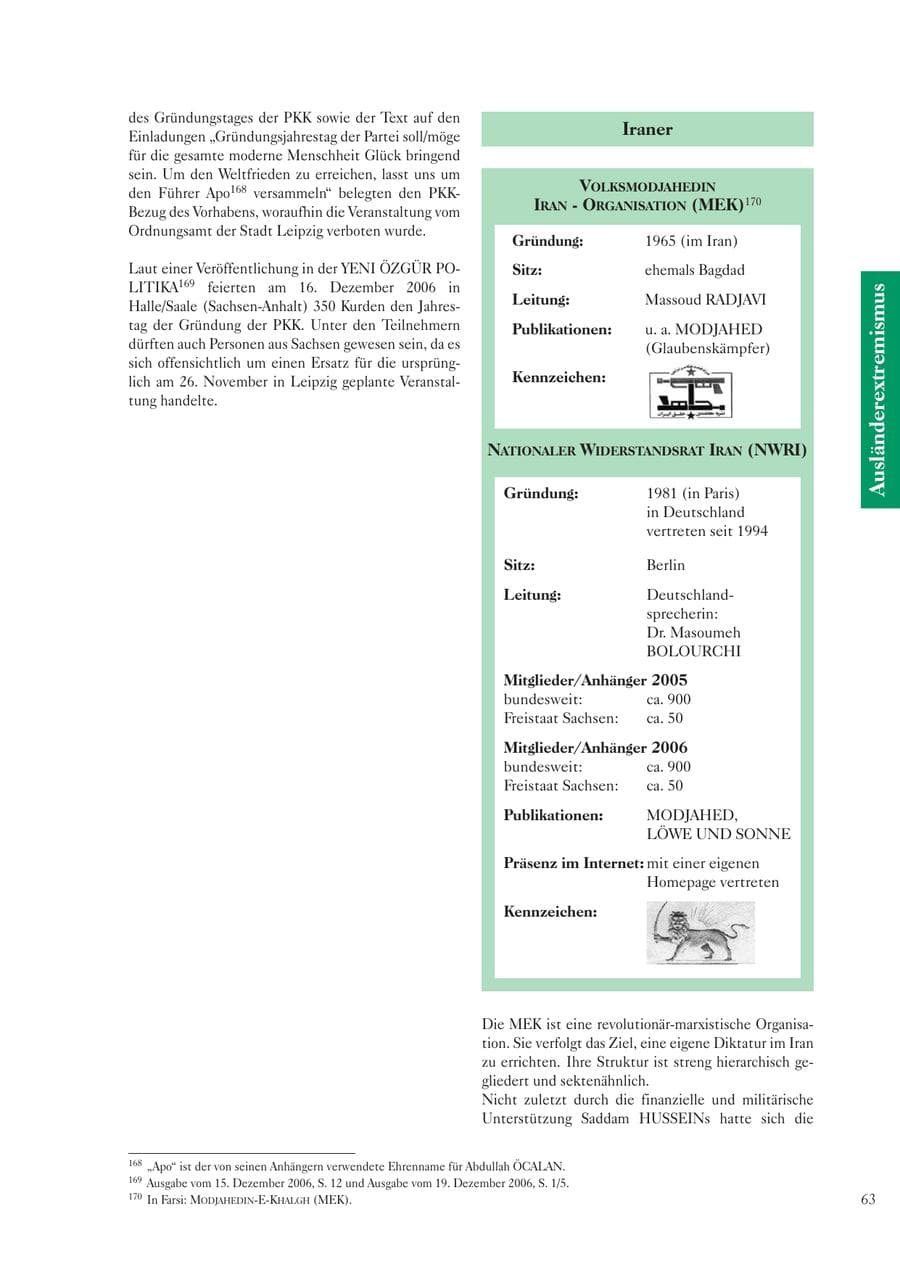 Seite 65 des Verfassungsschutzbericht 2006 Sachsen