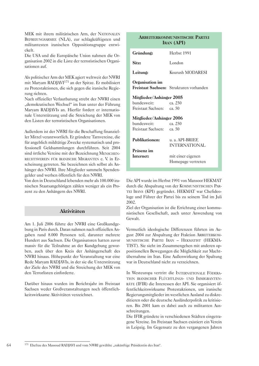 Seite 66 des Verfassungsschutzbericht 2006 Sachsen