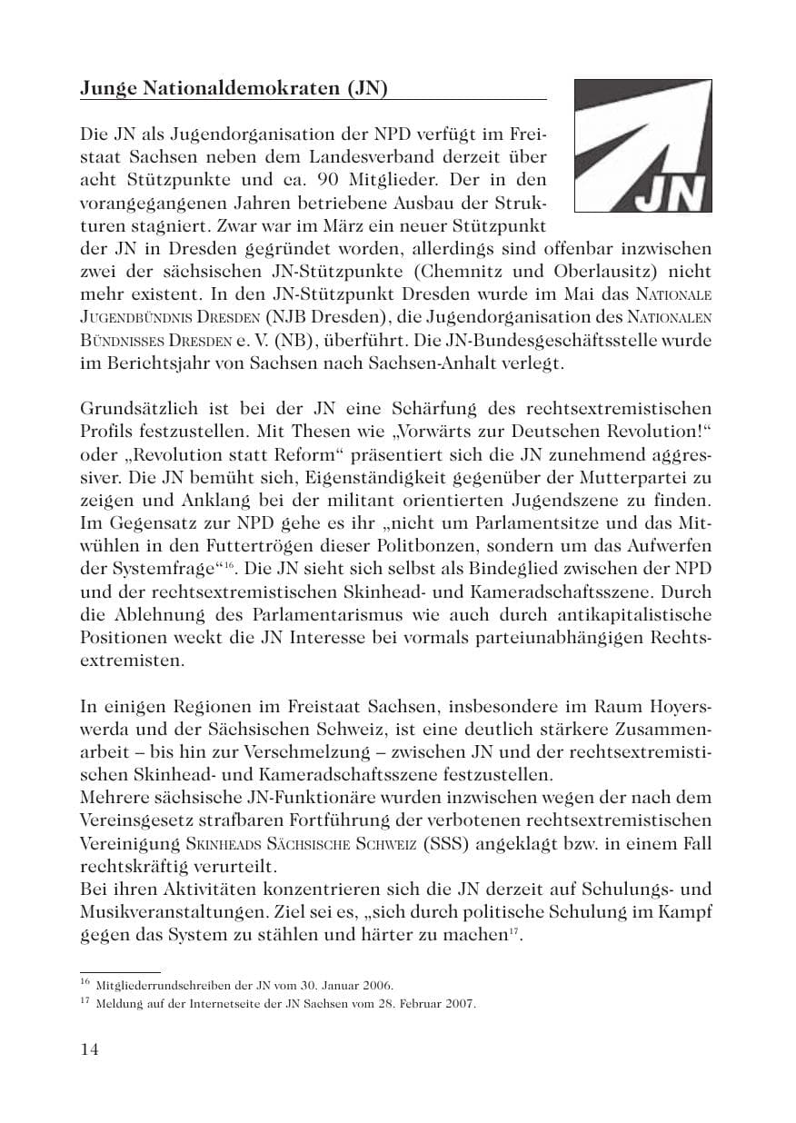 Seite 16 des Verfassungsschutzbericht 2007 Sachsen