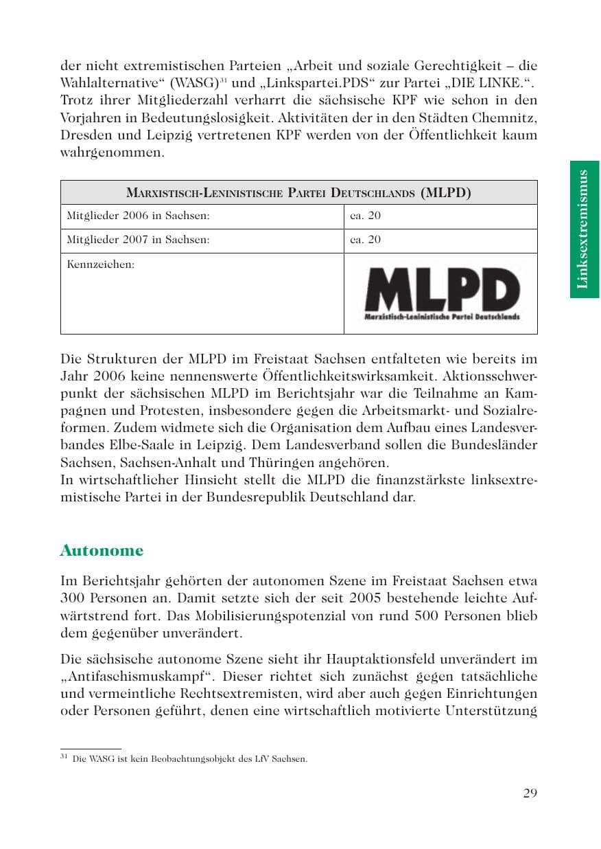 Seite 31 des Verfassungsschutzbericht 2007 Sachsen