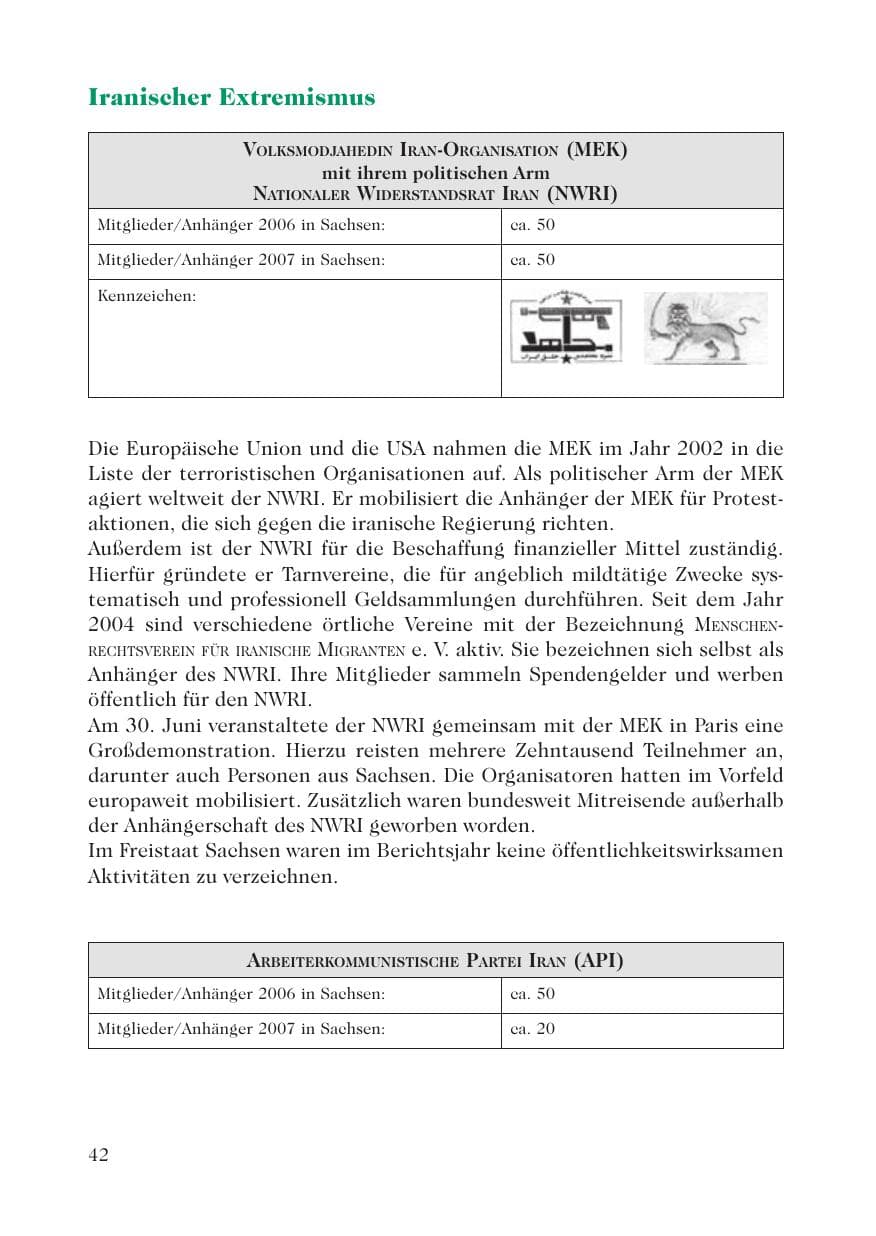 Seite 44 des Verfassungsschutzbericht 2007 Sachsen