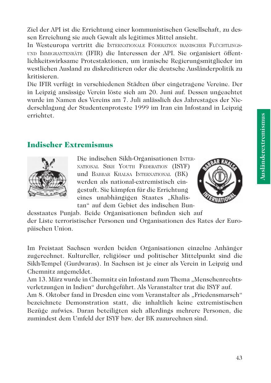 Seite 45 des Verfassungsschutzbericht 2007 Sachsen