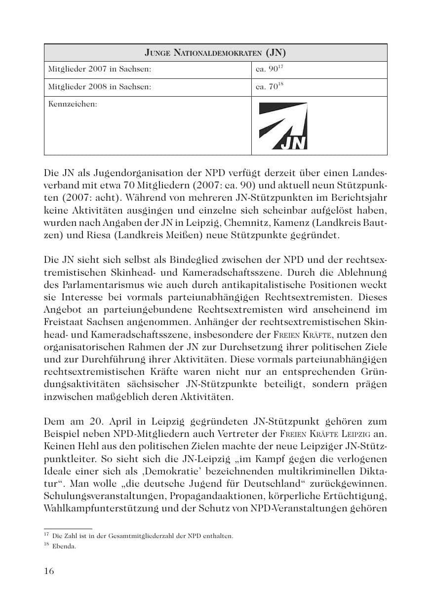Seite 18 des Verfassungsschutzbericht 2008 Sachsen