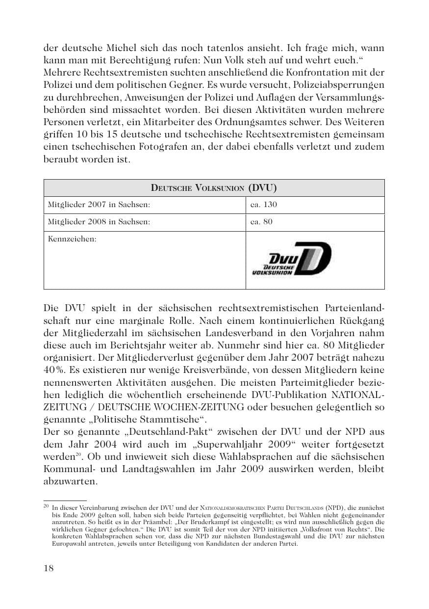 Seite 20 des Verfassungsschutzbericht 2008 Sachsen