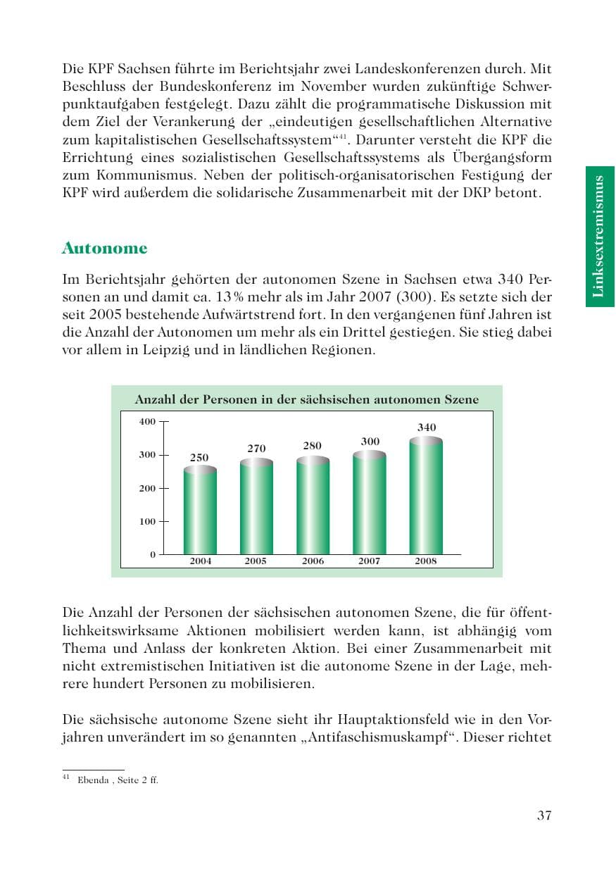 Seite 39 des Verfassungsschutzbericht 2008 Sachsen