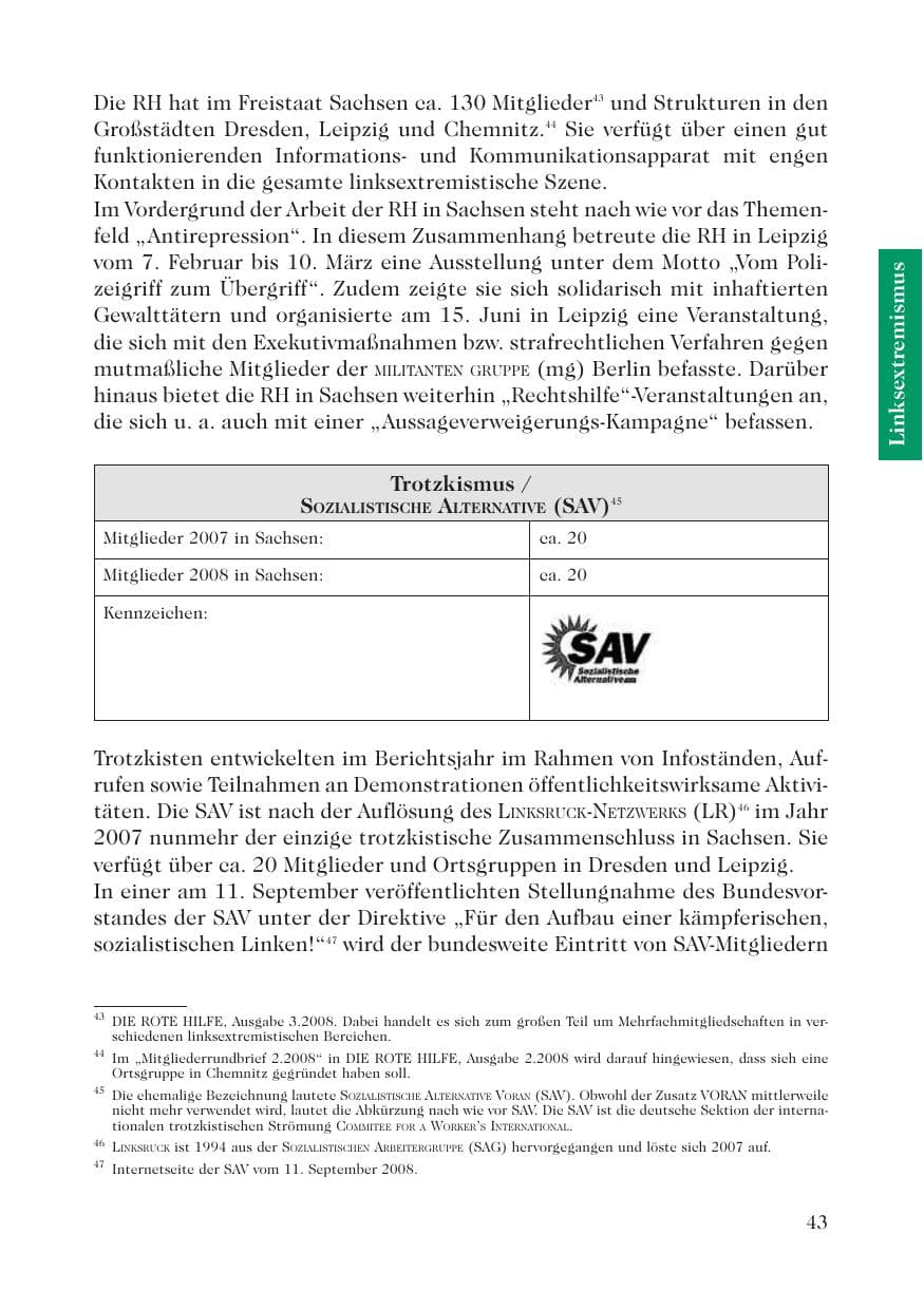 Seite 45 des Verfassungsschutzbericht 2008 Sachsen