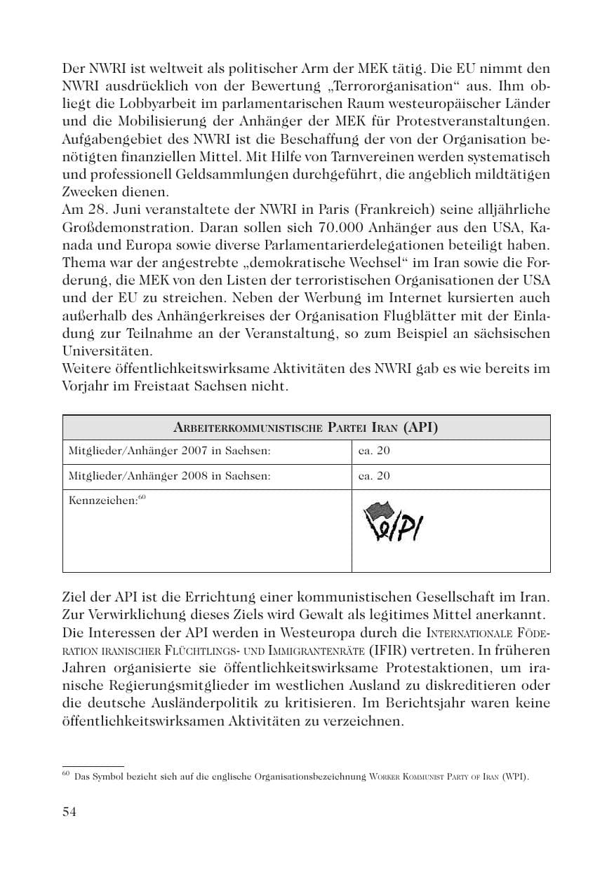 Seite 56 des Verfassungsschutzbericht 2008 Sachsen
