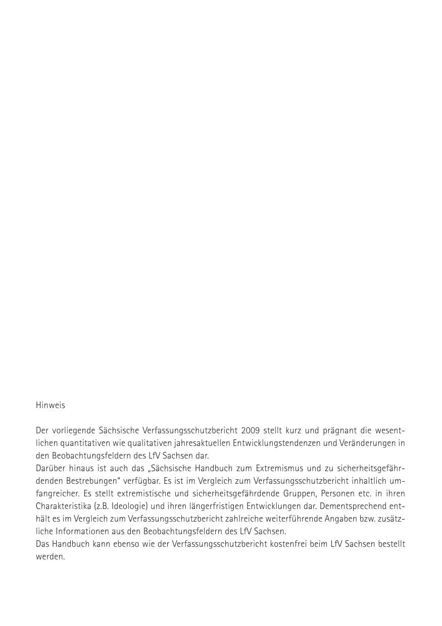 Seite 2 des Verfassungsschutzbericht 2009 Sachsen