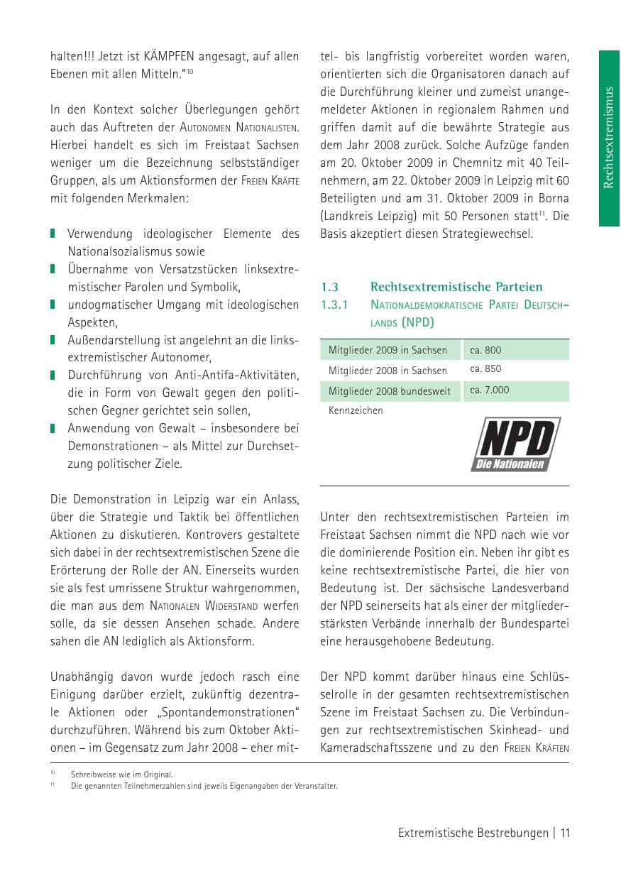 Seite 13 des Verfassungsschutzbericht 2009 Sachsen