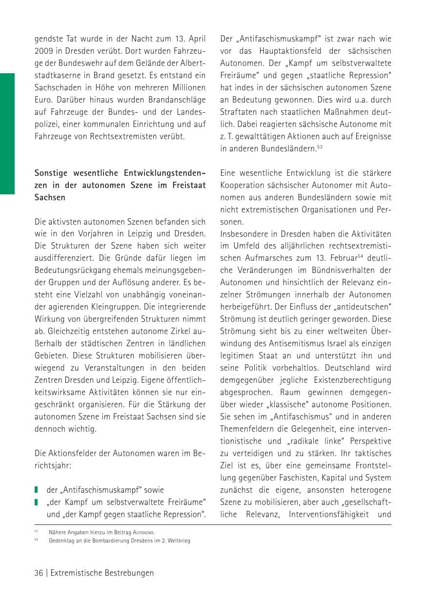 Seite 38 des Verfassungsschutzbericht 2009 Sachsen