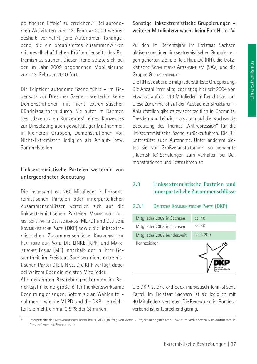 Seite 39 des Verfassungsschutzbericht 2009 Sachsen