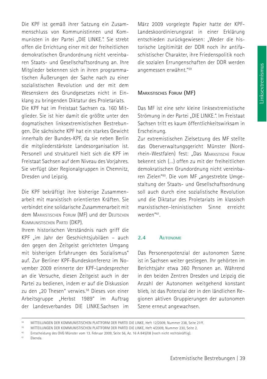 Seite 41 des Verfassungsschutzbericht 2009 Sachsen